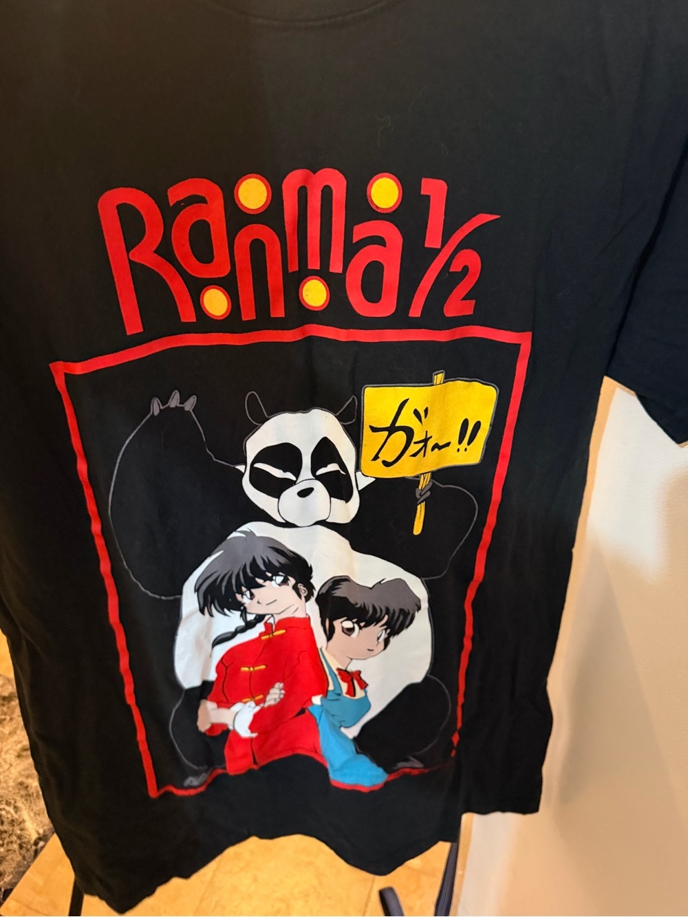 Ranma 1/2 Graphic Tee - Black with Red, White, Blue Accents